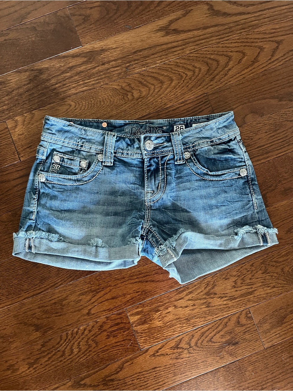 Miss Me Light Blue Distressed Denim Roll-Cuff Shorts